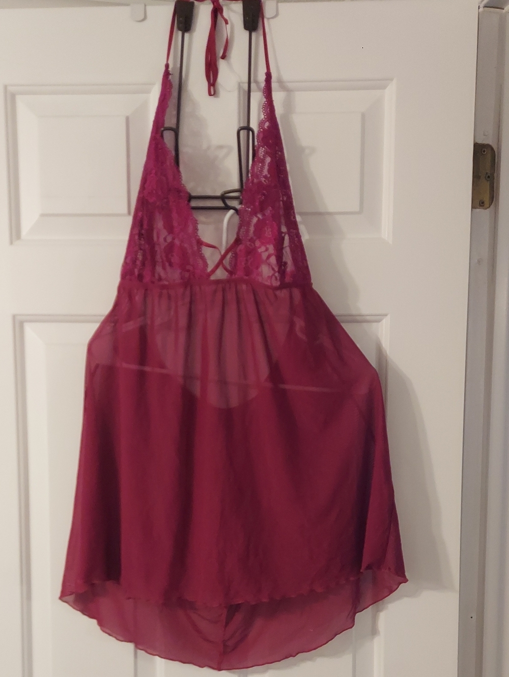 Sheer Lace Halter Chemise - Deep Berry